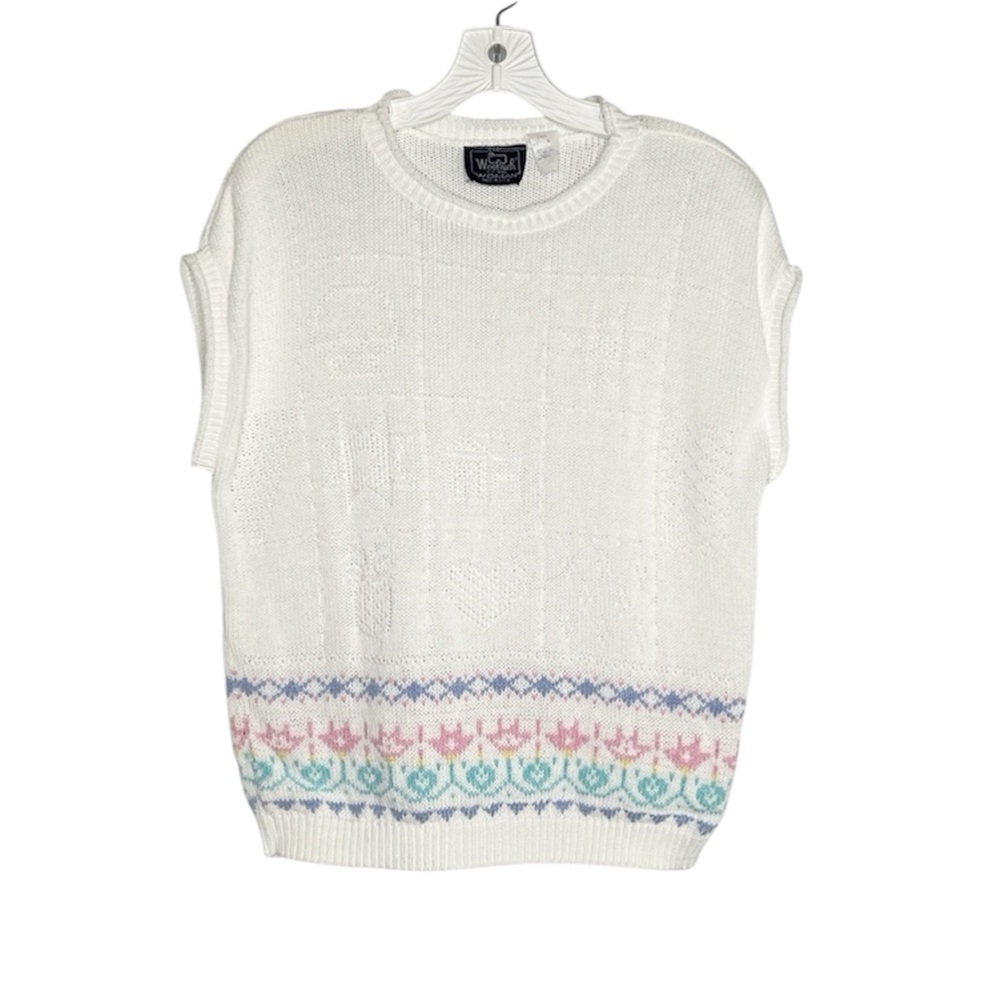 Vintage WOOLRICH 100% Cotton Cottagecore Knit Short Sleeve Sweater Top size M